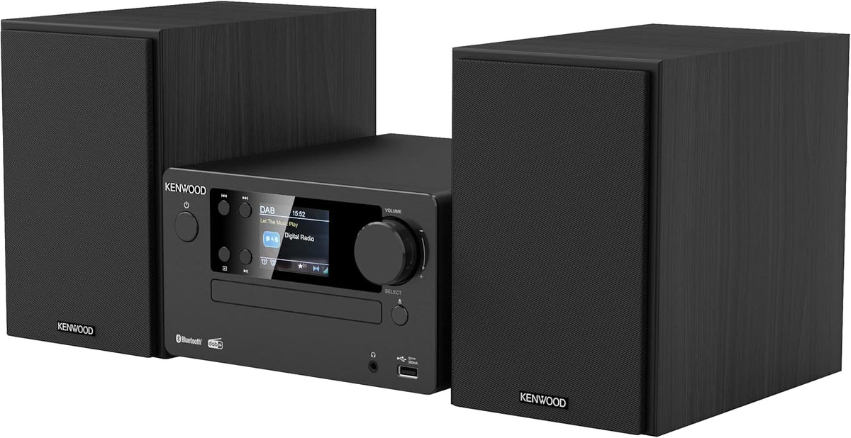 Microcadena HiFi Kenwood M-725DAB-B com CD, USB, Dab+ e Bluetooth Audio-Streaming. Cor: Preto - Mini Aparelho de Som para casa