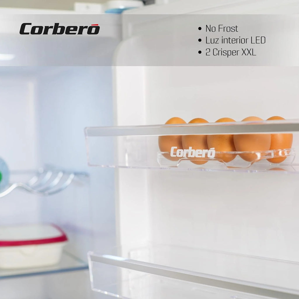 Corberó - Geladeira 1 Porta | CCLH18524NFW | 65x59,5x185 | Capacidade 359L | No Frost | Display na Porta | Luz LED | 2 Gavetas XXL | Fresh Box | 4 Porta-garrafas | Puxador Easy Open | 40 Db | Inox