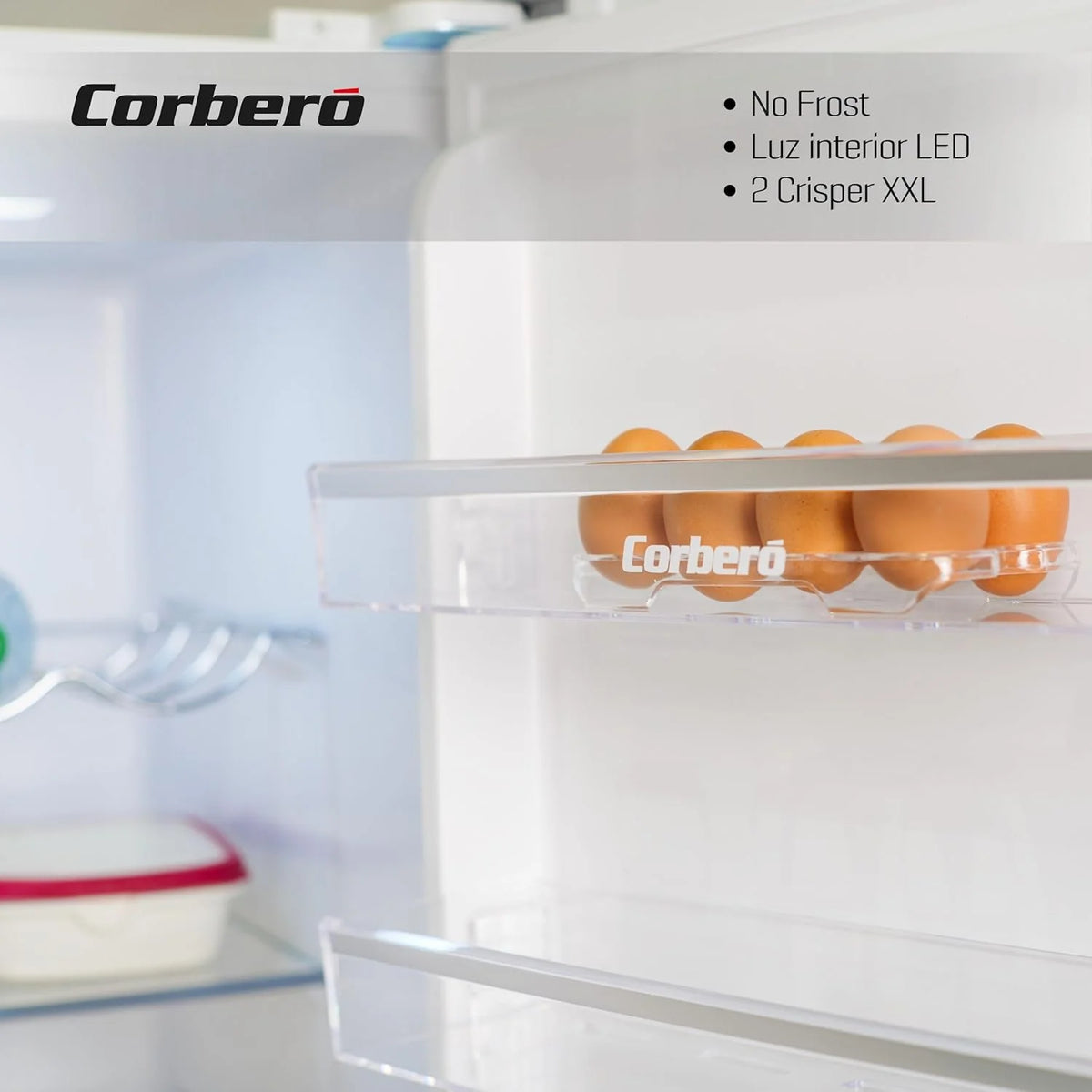 Corberó - Geladeira 1 Porta | CCLH18524NFW | 65x59,5x185 | Capacidade 359L | No Frost | Display na Porta | Luz LED | 2 Gavetas XXL | Fresh Box | 4 Porta-garrafas | Puxador Easy Open | 40 Db | Inox
