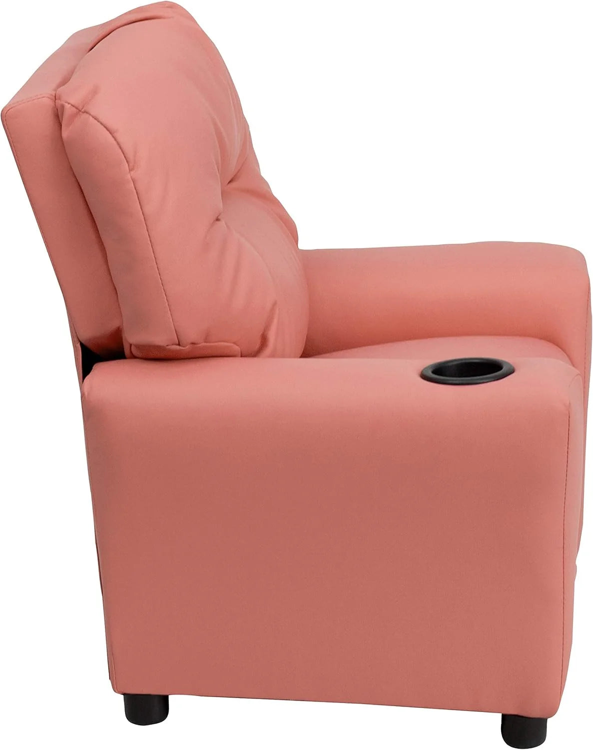 Poltrona Reclinável Infantil Contemporânea Flash Furniture com Porta-Copos, Madeira, Vinil Bege, 66,04 x 53,34 x 53,34 cm