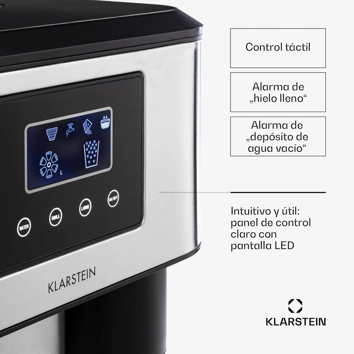 Klarstein Máquina de Gelo Doméstica, 1,8L, Cinza Escuro, Máquina de Gelo de Bancada 15 kg, para Fazer Cubos de Gelo e Gelo Picado em Casa, com Painel Tátil e Sistema de Fácil Limpeza, Função Rápida