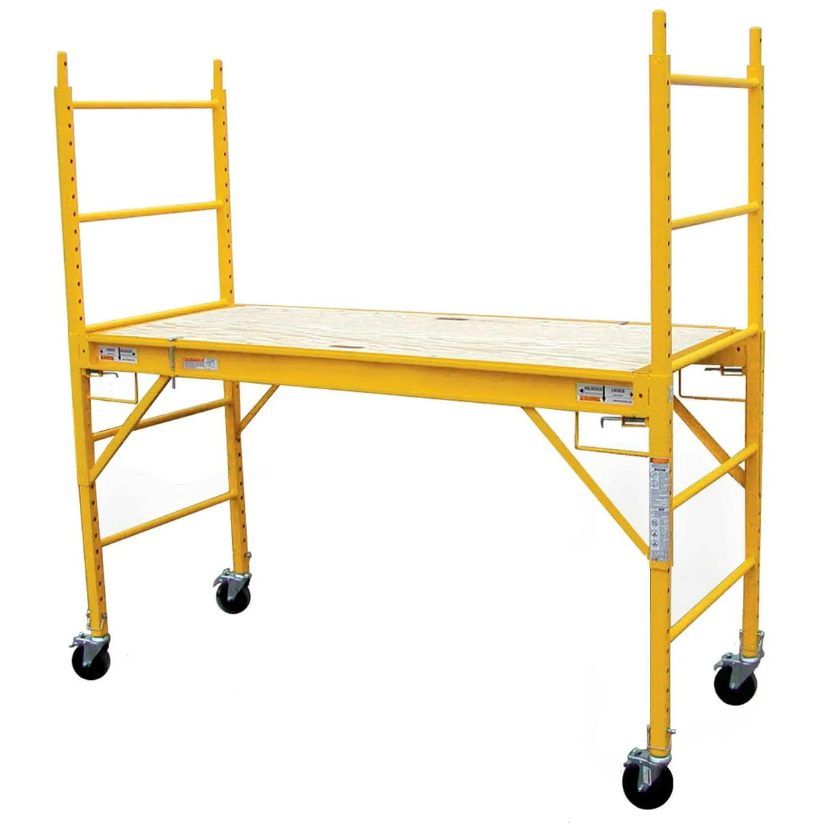 Andaime móvel de aço dobrável série Pro com plataforma de madeira, capacidade de 454 kg, altura de trabalho de 3,66 m, mini andaime compacto para interior e exterior com rodas traváveis.