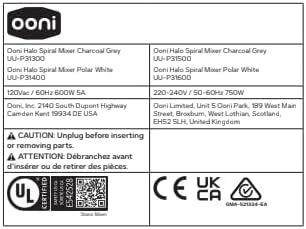 Ooni Halo Pro Batedeira Espiral Profissional de Massa 7,3L com Acessórios, 58 Velocidades – Ideal para Pão e Pizza – Cinza Antracite