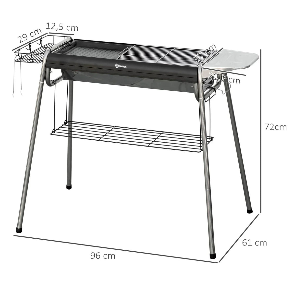 Churrasqueira a Carvão Outsunny Aço Inoxidável Metal 96x61x72 Cm Preto