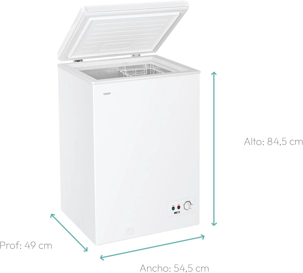 Candy CCHH 100E, Freezer Horizontal, Largura 55CM, 97L, Tecnologia Estática, 1 Cesto, Controle Eletrônico Externo, Indicador de Temperatura, Alarme de Aumento de Temperatura, 39DB, Branco