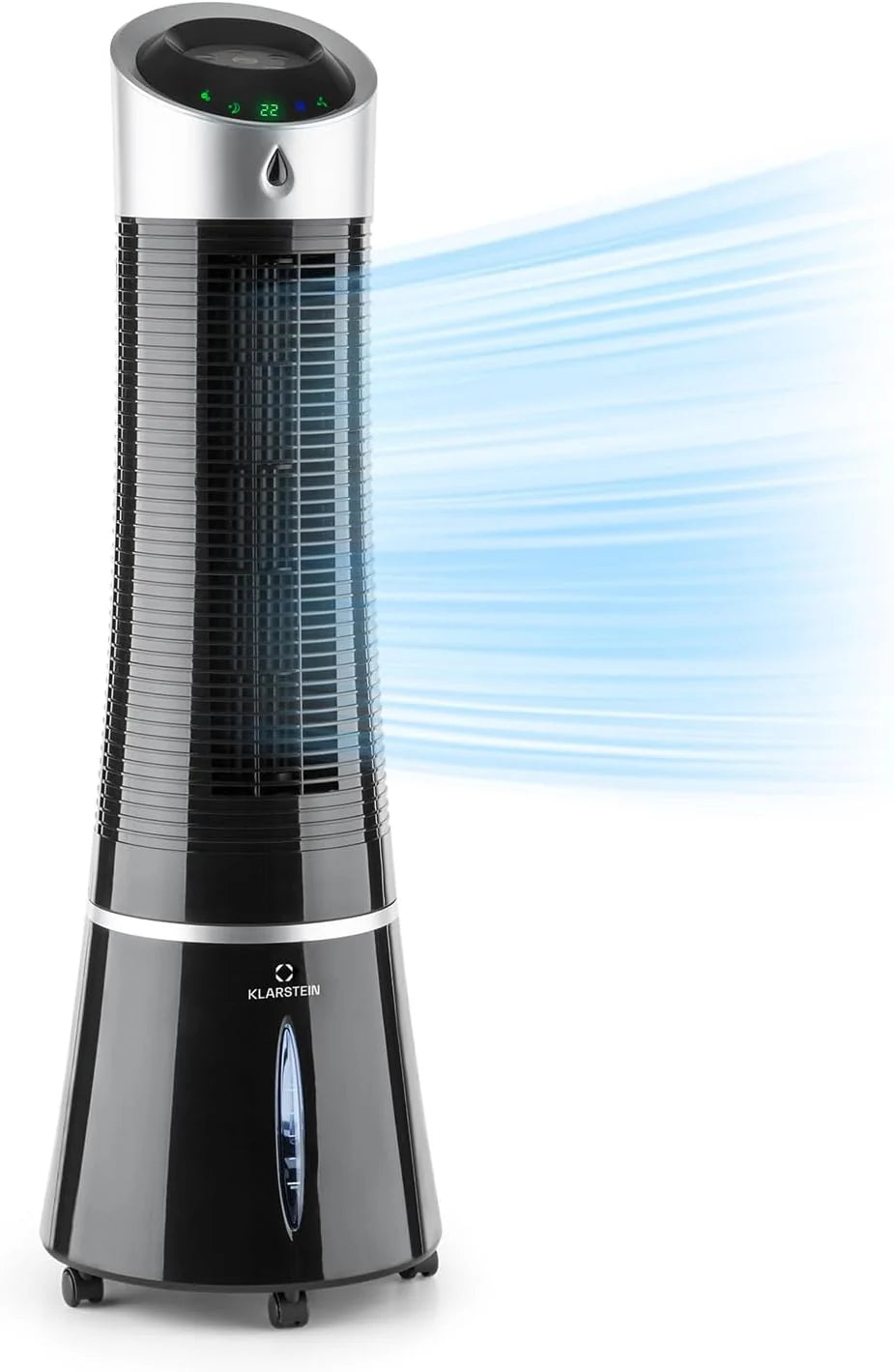 Klarstein Skyscraper Ice Smart Climatizador Evaporativo – 4 em 1: Ventilador, Resfriador, Purificador & Umidificador, 210 m³/h, Controle por App & Alexa, Tanque de 6L, Oscilação, Ionizador, Preto