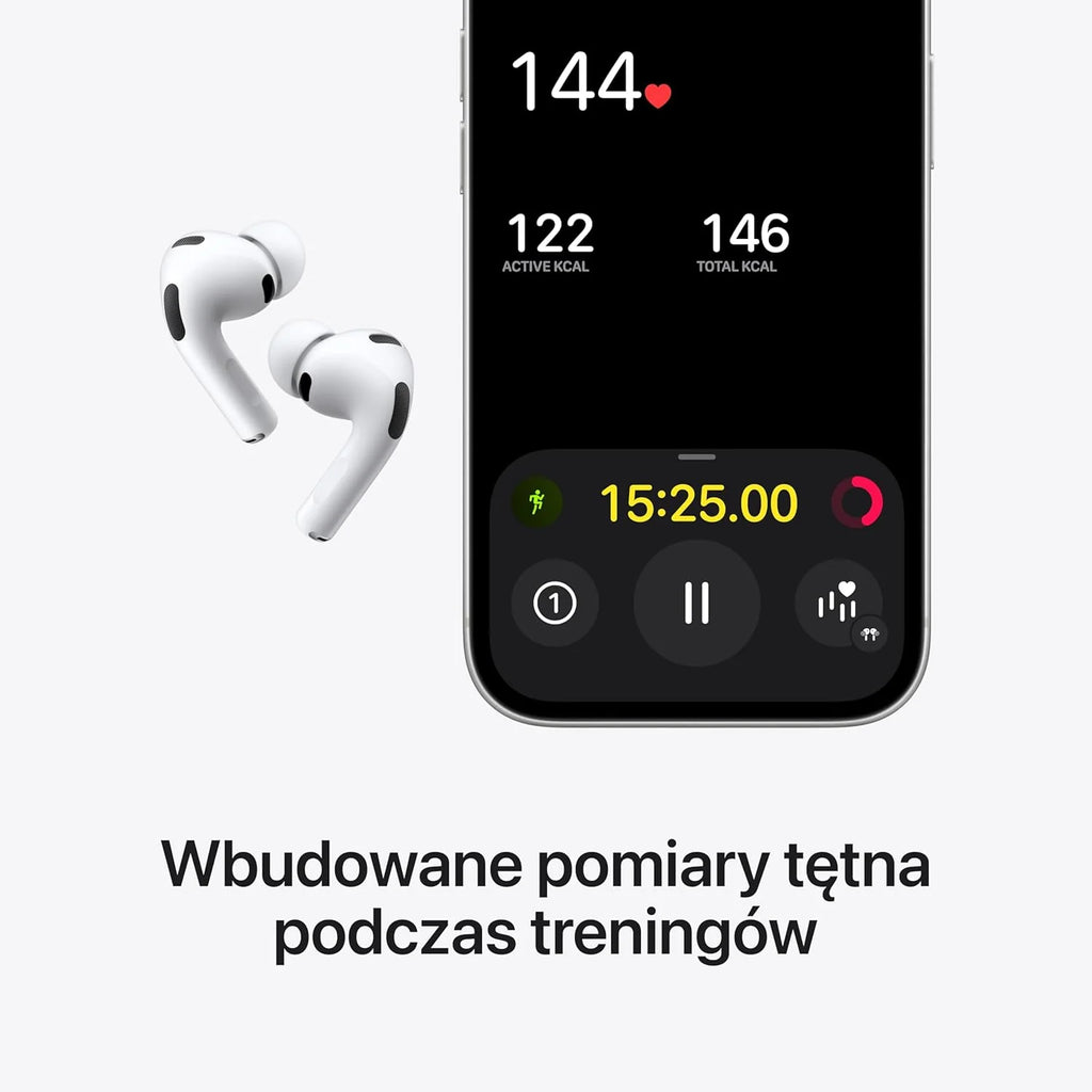 Apple AirPods Pro 3 Fones de ouvido sem fio, cancelamento de ruído ativo, monitoramento de frequência cardíaca, função de aparelho auditivo, Bluetooth, áudio espacial, Hi-Fi, carregamento USB-C