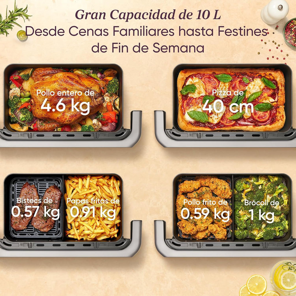 Cosori Fritadeira de Ar Dual Blaze TwinFry 10 Litros-True Metal-Resistência Dupla 2800 W (35–240 °C)-Divisor para Zonas da Grande Cesta Dupla-6 Funções-Smart WiFi-Máx 10 Pessoas-Fácil de Limpar