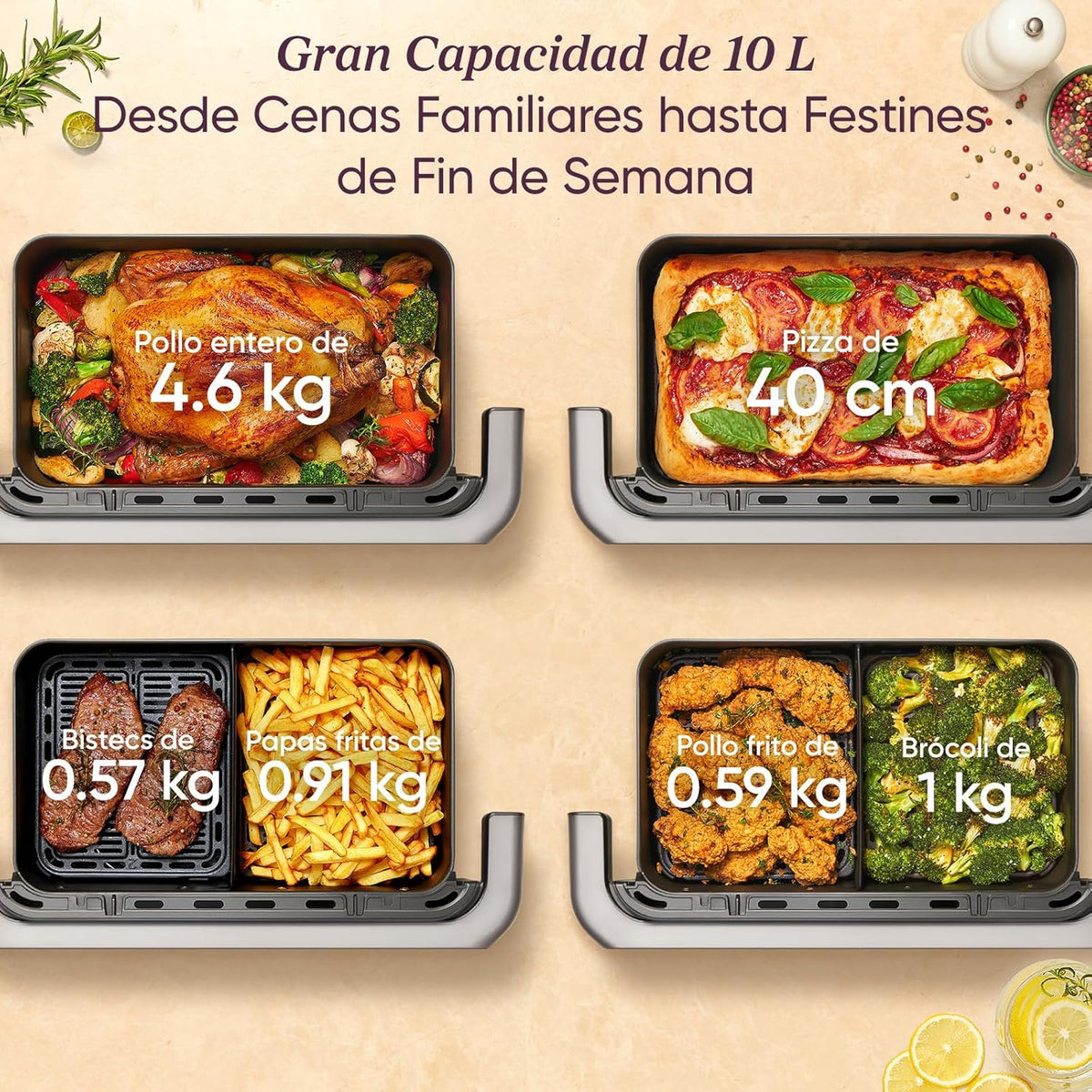 Cosori Fritadeira de Ar Dual Blaze TwinFry 10 Litros-True Metal-Resistência Dupla 2800 W (35–240 °C)-Divisor para Zonas da Grande Cesta Dupla-6 Funções-Smart WiFi-Máx 10 Pessoas-Fácil de Limpar