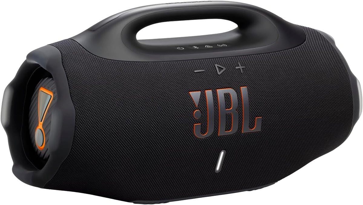 JBL Boombox 4, Caixa de Som Portátil Bluetooth, JBL Pro Sound, AI Sound Boost, Resistência à Água e Poeira IP68, Bateria com 34 Horas de Duração, Auracast, 2 Ajustes de Bass Boost, Preto