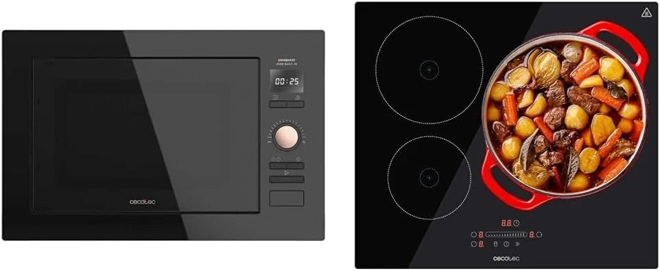 Micro-ondas de Encastre Digital Cecotec GrandHeat 2590 Built-In Black, 900 W, Encastrável, 25 Litros, Tátil, Grill 1000 W, 8 Funções Predefinidas, Temporizador