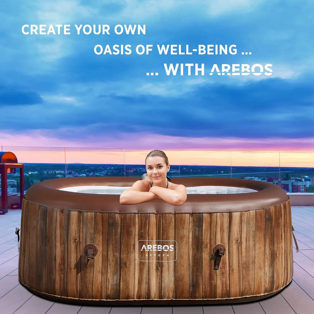 Arebos Whirlpool | SPA Inflável | Interno e Externo | 190x120 cm Ovalado | 2 Pessoas | 90 Jatos de Massagem | Aquecido | 550 Litros | Incl. Cobertura | Massagem Bubble SPA & Wellness