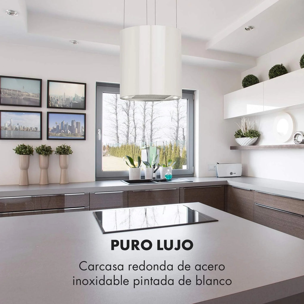 Klarstein Barett - Coifa de Parede, Ø 35 cm, Potência de 190 W, Ventilação Máxima de 590 m³/h, 3 Níveis de Potência, Classe de Eficiência Energética B, Iluminação LED, Aço Inoxidável Escovado, Branco