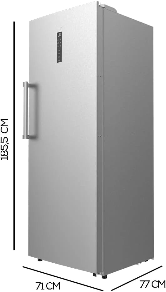 Cecotec Congelador Vertical de 380L Bolero CoolMarket UF 380 Inox D. 1950W, Motor Inverter Plus, Baixo Consumo, Total No Frost, Display na porta, Conversível em frigorífico, Multi Airflow