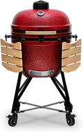 Kamado BONO BBQ - Churrasqueira Grande XXL com 10 acessórios - Ø 64 cm Churrasqueira Kamado com Acessórios - Grelhador defumador vermelho para terraço, varanda ou jardim
