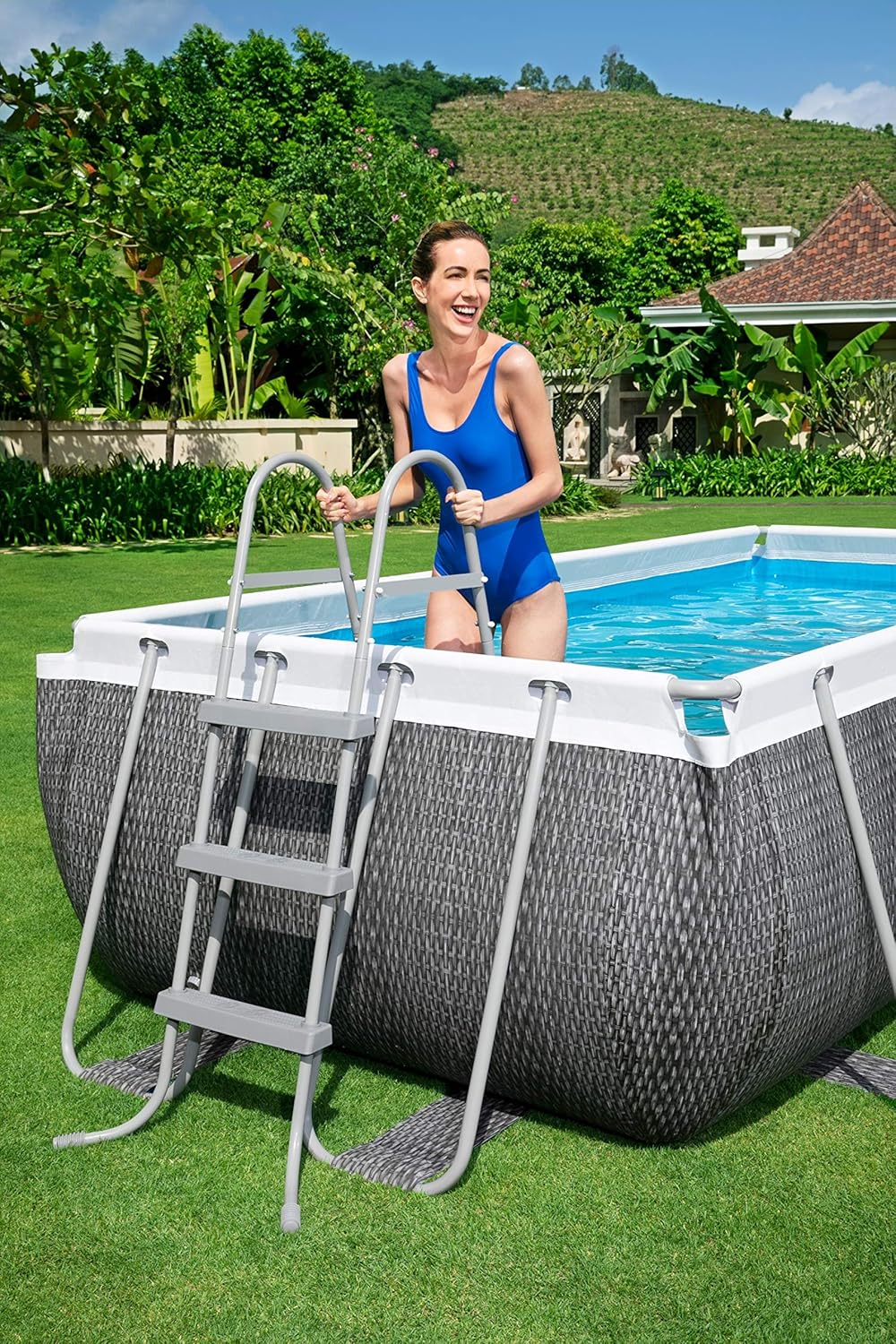Bestway 56721 - Piscina Estrutural Tubular Power Steel Design Rattan 404x201x100 cm com Bomba Filtrante de 2.006 Litros/Hora e Escada