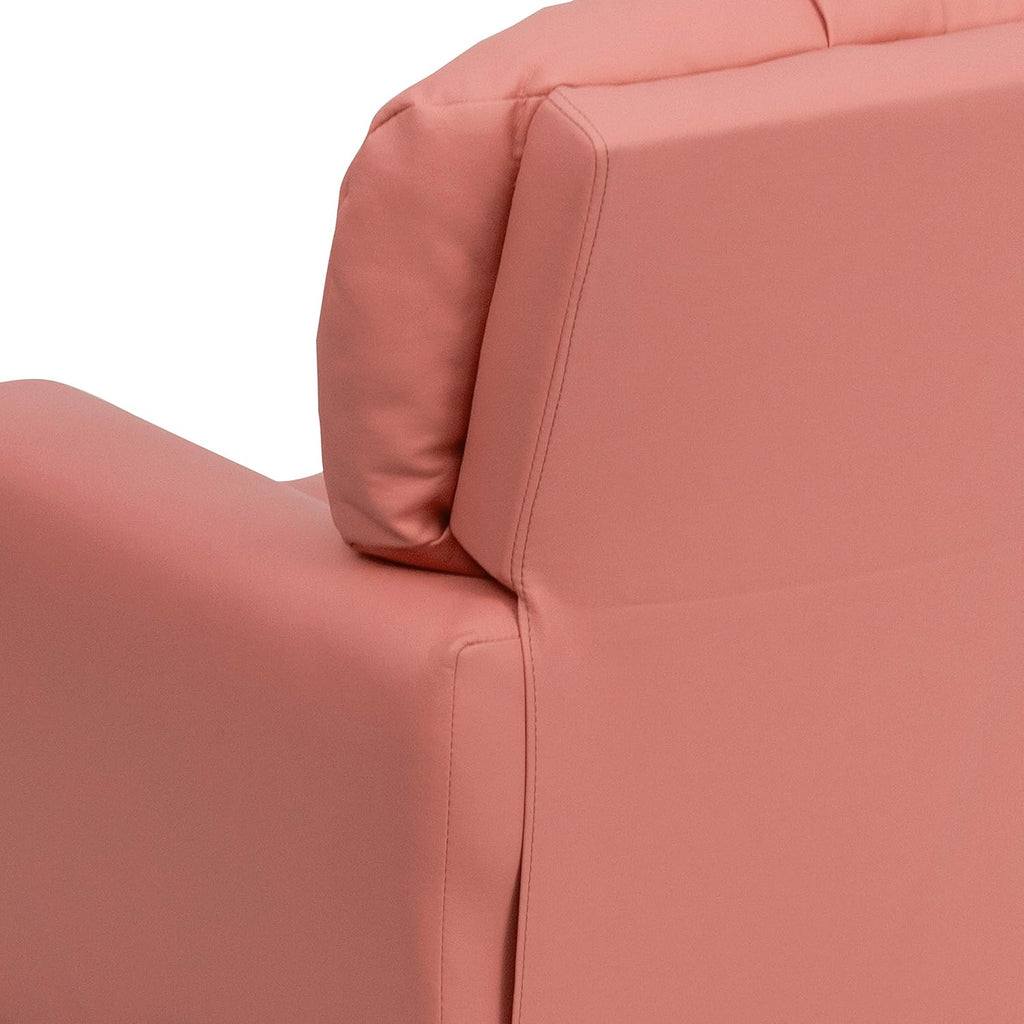 Poltrona Reclinável Infantil Contemporânea Flash Furniture com Porta-Copos, Madeira, Vinil Bege, 66,04 x 53,34 x 53,34 cm