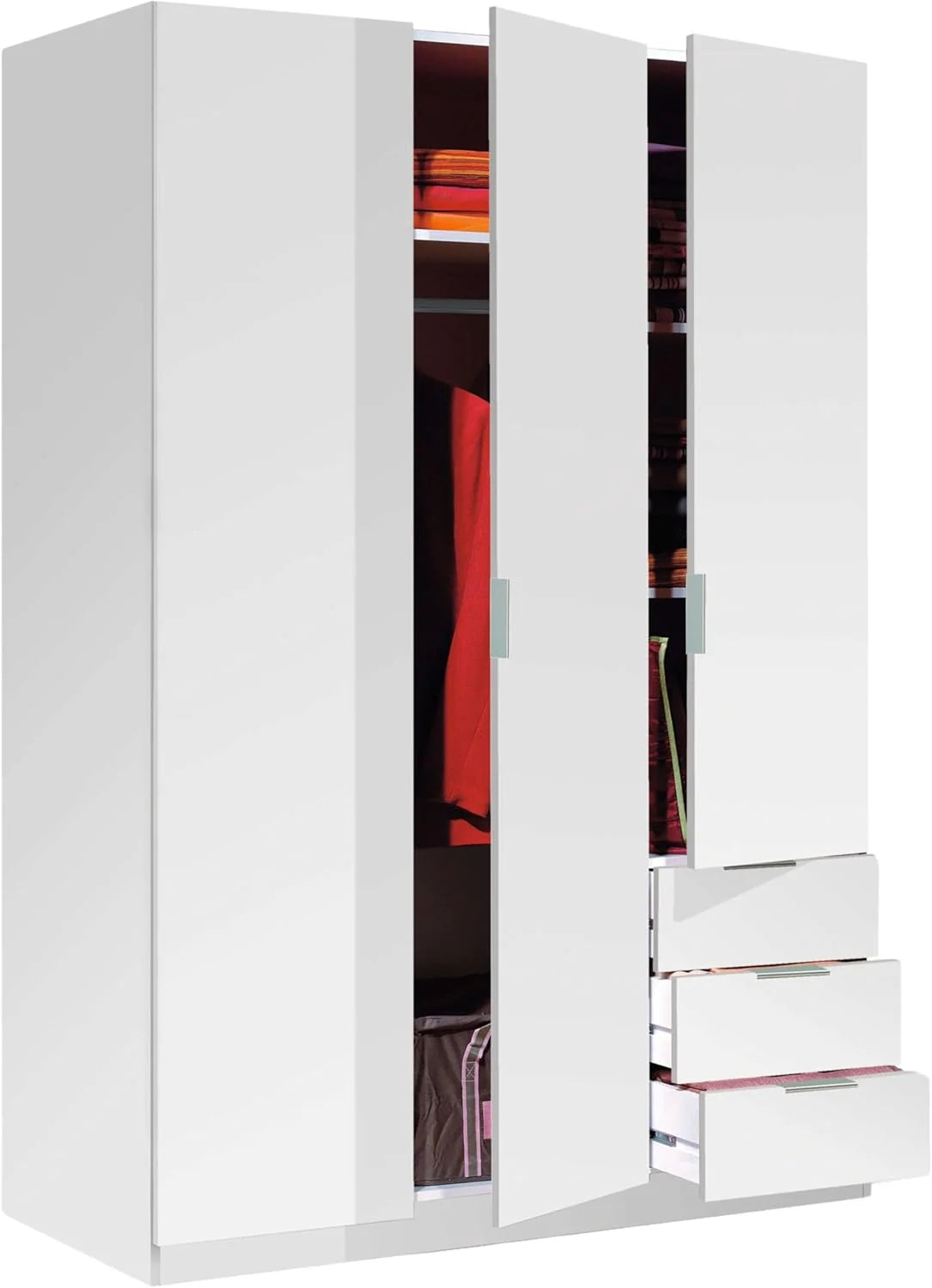 Guarda-Roupa de Três Portas e Três Gavetas Habitdesign, Acabamento Branco Ártico, Medidas: 121 cm (L) x 180 cm (A) x 52 cm (P)