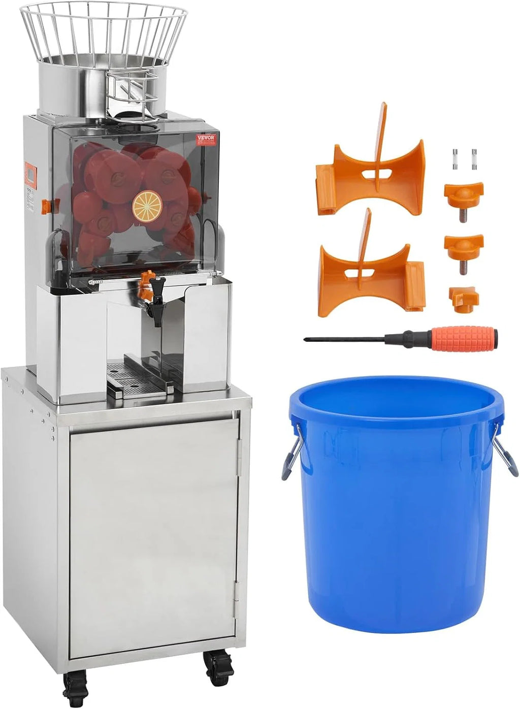 VEVOR Espremedor de Cítricos Elétrico 120 W Extrator de Suco de Laranja Comercial Automático com Filtro Removível, Balde Coletor de Polpa e Torneira para Restaurantes, Cafeterias, Frutarias