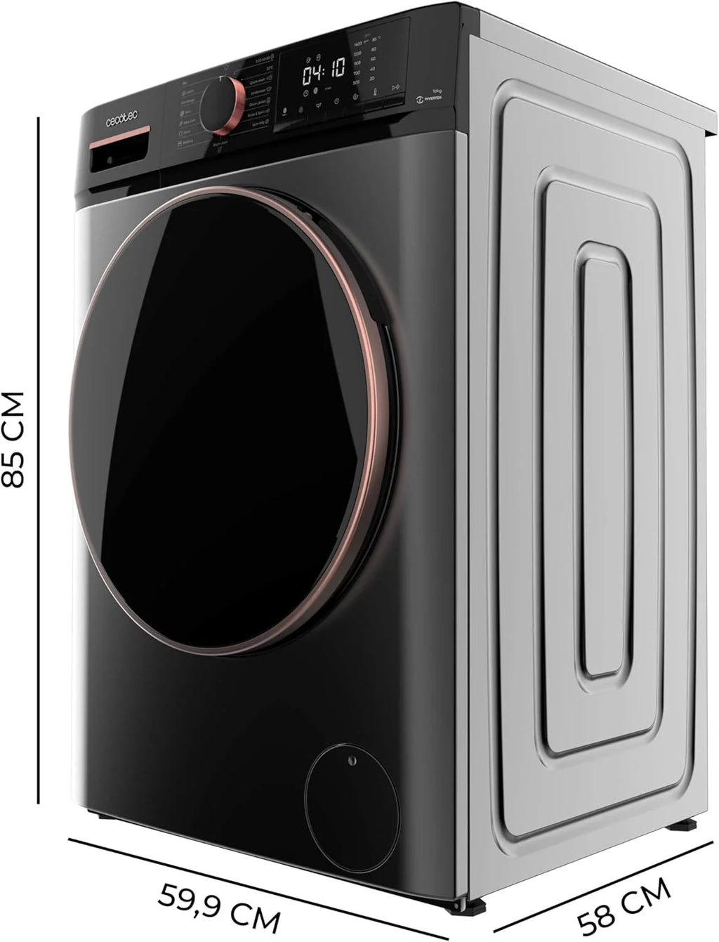 Cecotec Máquina de Lavar 10Kg Carga Frontal Bolero DressCode 10610 Inverter Steel A. 1400 RPM, Steam Max, Motor Inverter Plus, 15 Programas, OnSmart, Smooth Wash, Stop&Go, Borracha Antibacteriana, Drum Clean