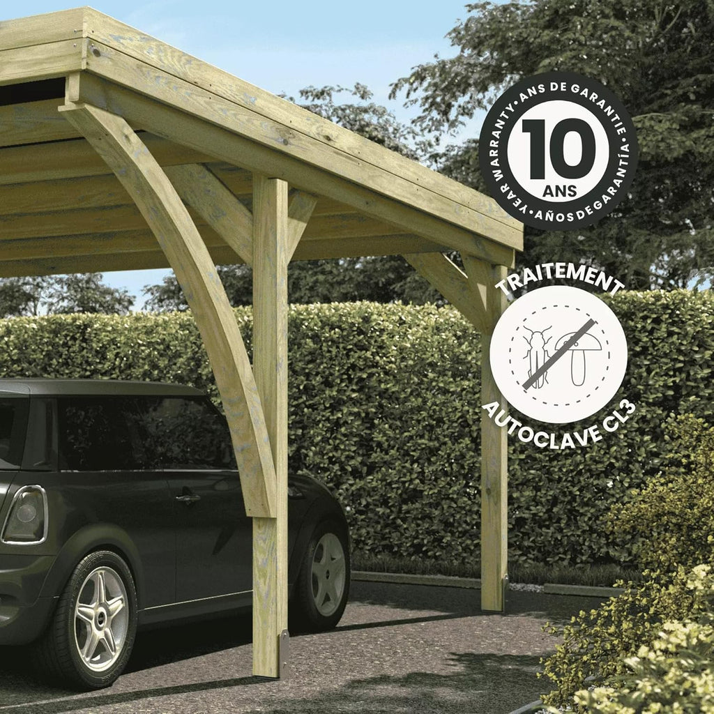 Forest Style - Garagem Dupla Victor Modern 30,9 m² (6,02 x 5,11 x 2,52 m) – Madeira de Pinus Tratada – Cobertura de Policarbonato – Estacionamento Coberto para 2 Carros – Estrutura Robusta e Durável