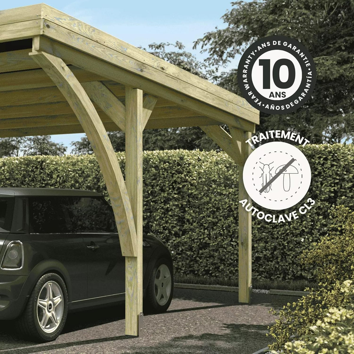 Forest Style - Garagem Dupla Victor Modern 30,9 m² (6,02 x 5,11 x 2,52 m) – Madeira de Pinus Tratada – Cobertura de Policarbonato – Estacionamento Coberto para 2 Carros – Estrutura Robusta e Durável