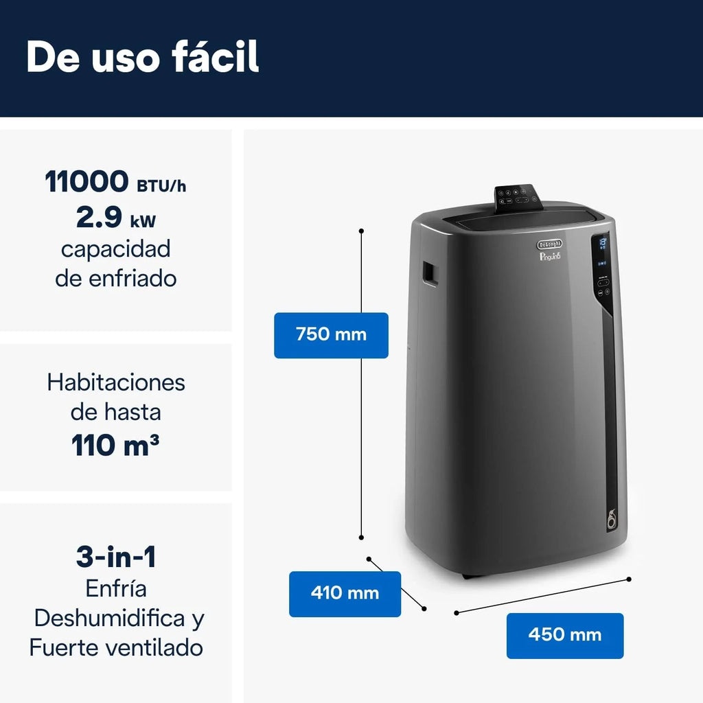 Pingüino PACEL112 Silent Ar Condicionado Portátil Silencioso com Tecnologia Eco Real Feel e Cool Surround, Função Desumidificadora, 2.9 kW, 63 dB, Plástico, Preto, Classe A, até 110m3
