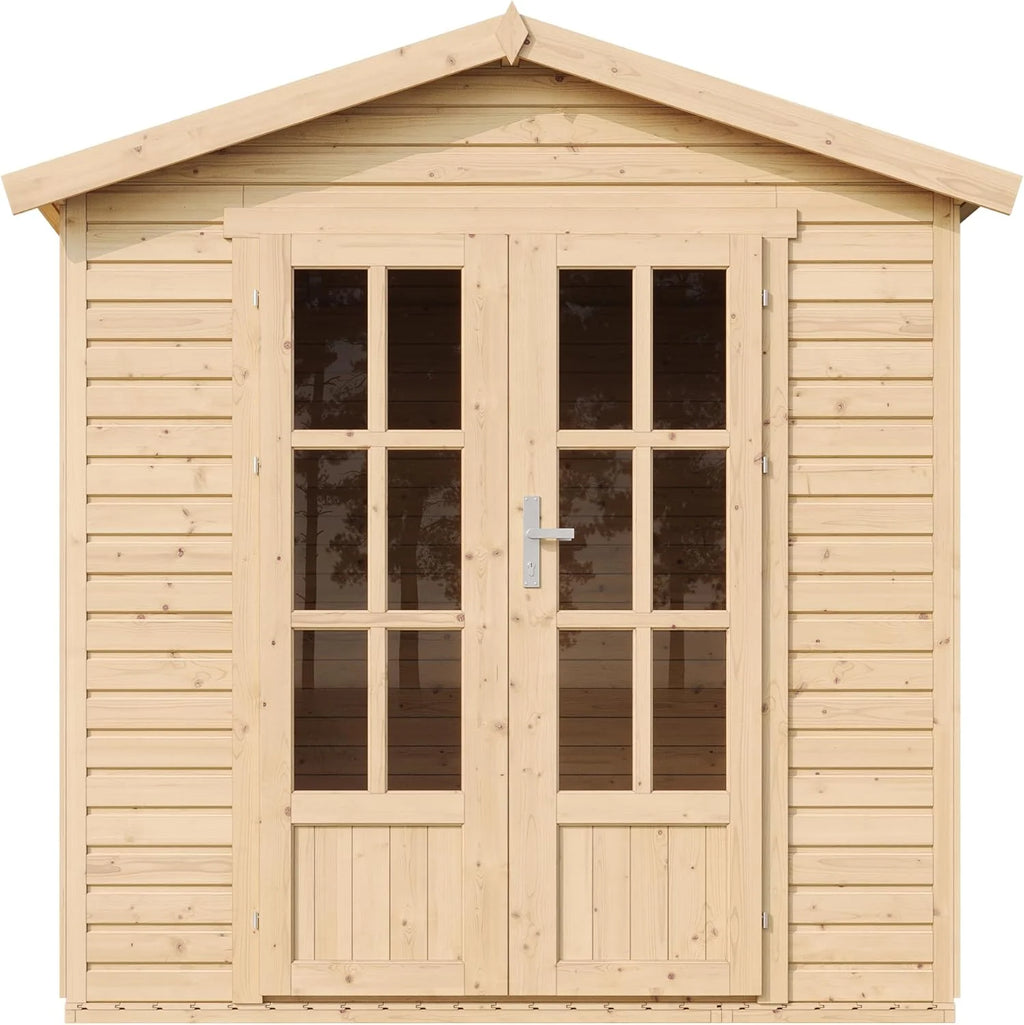 Casinha de Jardim de Madeira com Telhas Betuminosas Cinzentas L233 x P222 x A233 cm, Casinha de Madeira com Chão, Janela, Porta Dupla, Cabana de Jardim, Oficina ou Estúdio de Jardim TIMBELA M351FB