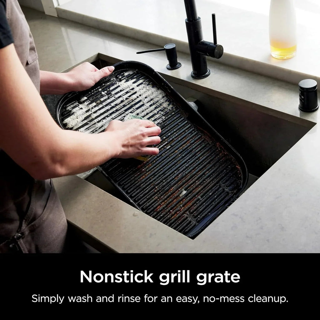 2026 Grelhador e defumador externo Ninja Woodfire Pro XL, termômetro, grelhador principal 4 em 1, churrasqueira defumadora, fritadeira de ar externa, forno, portátil, grelhador elétrico, cinza escuro, modelo OG850