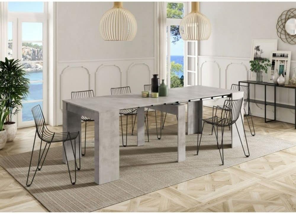 Mobelcenter - Mesa de Jantar Consola Extensível, Mesa para Sala de Estar, Hall ou Cozinha, Mesa Fole Extensível, Cor Cimento (1127)