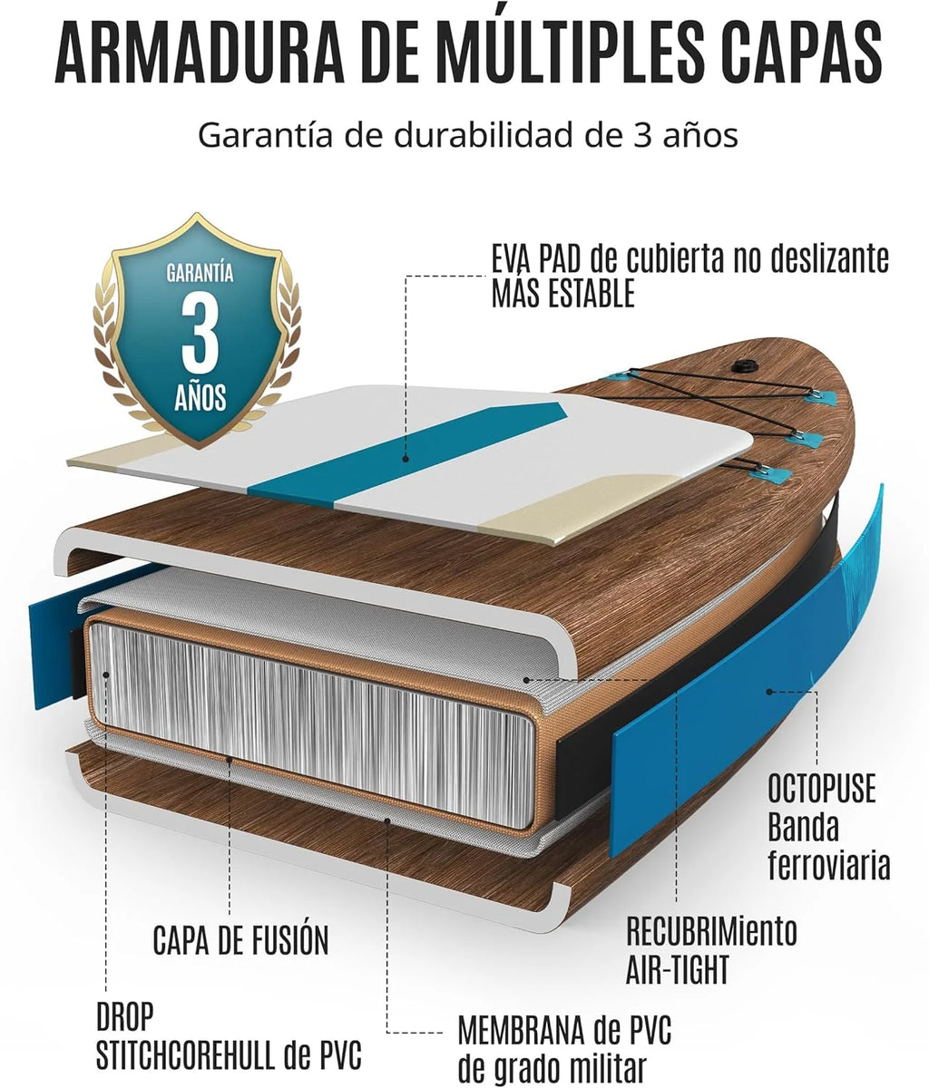 Prancha de Remo Inflável ZLX com Assento, 320 cm, para Adultos, Ideal para Iniciantes, Ampla e Estável, Antiderrapante