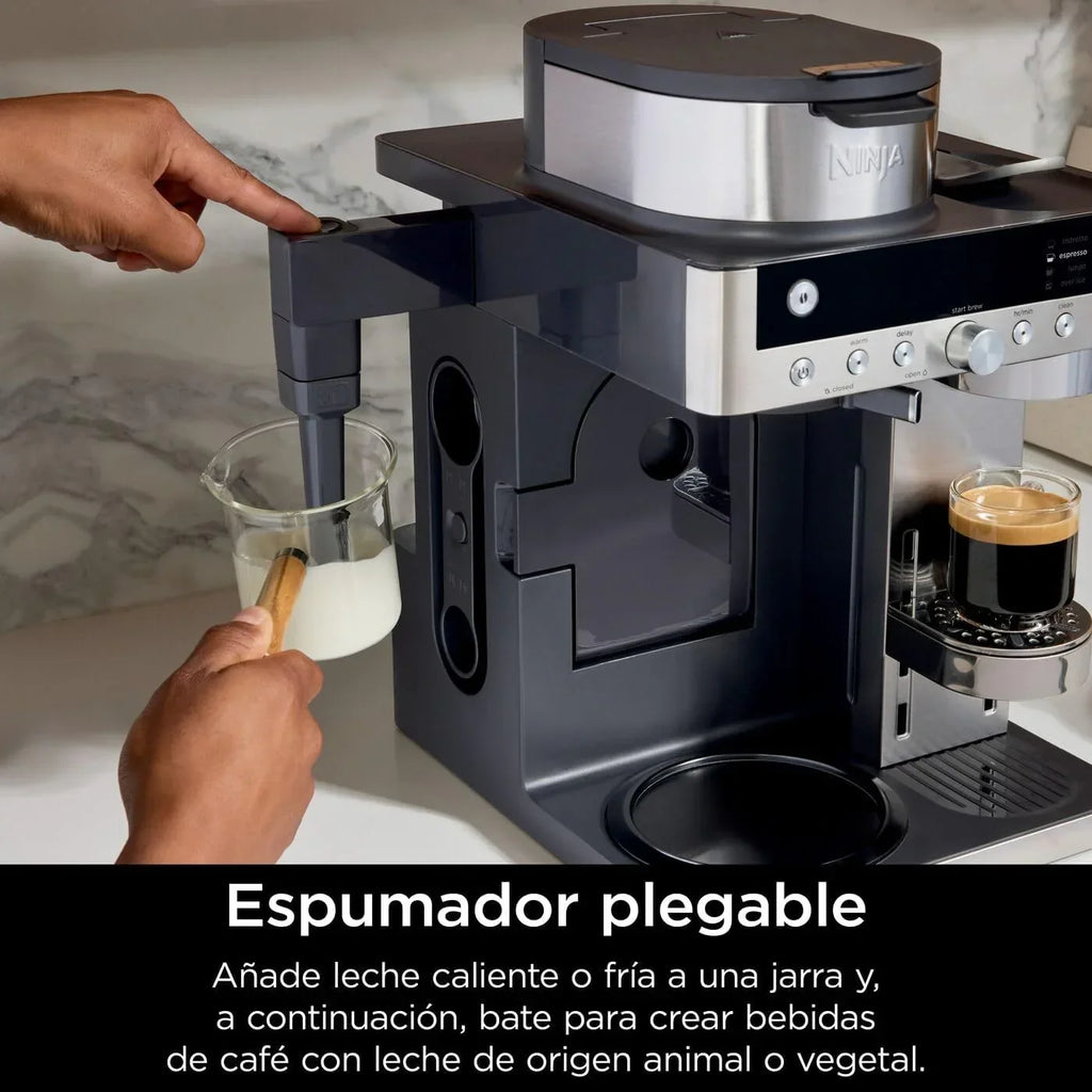 Cafeteira Ninja Prestige CFN802EU 2 em 1 para Café Moído e Cápsulas, com Moedor Embutido, Prepara Lattes, Iced Coffees e Flat Whites, Preta