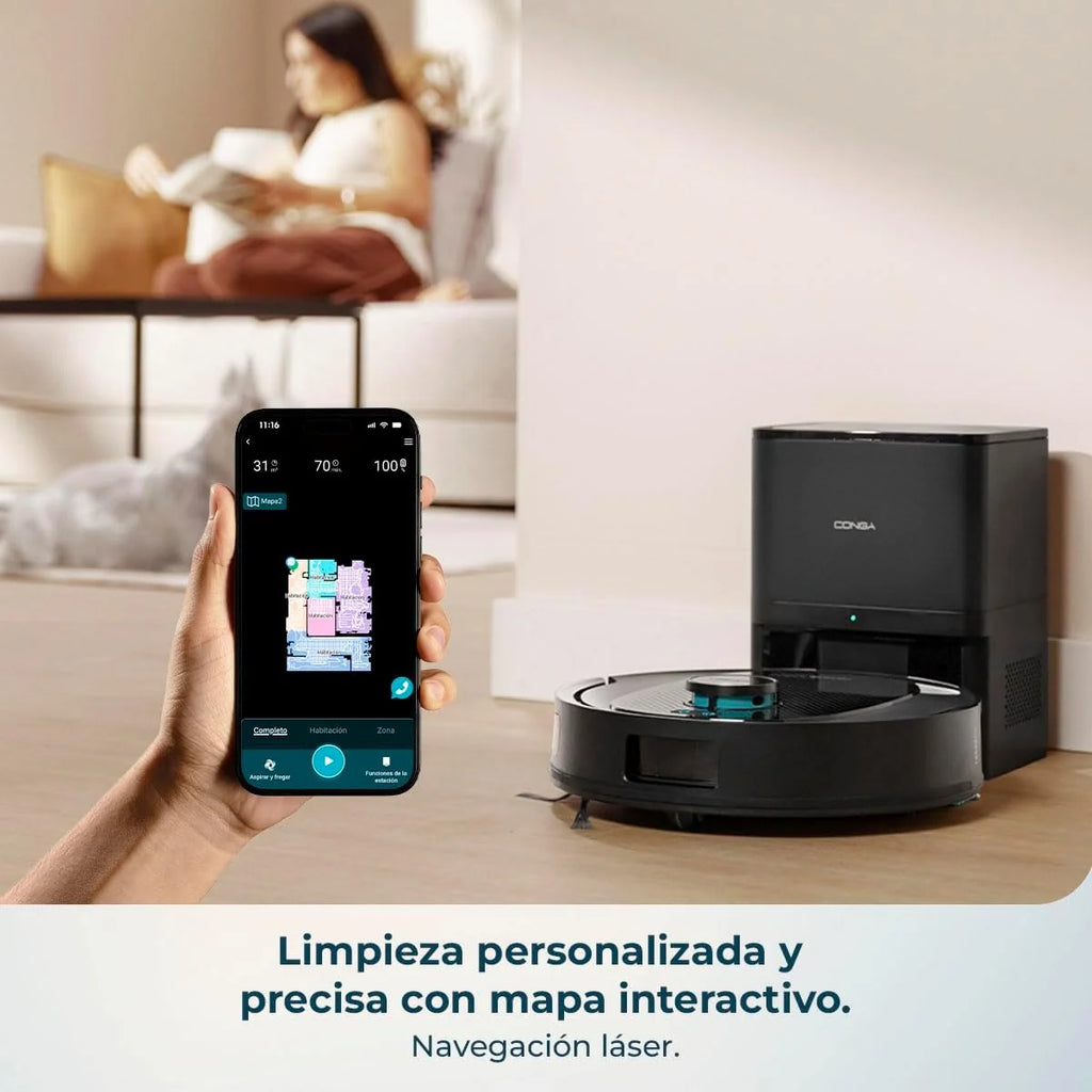 Robô Aspirador e Mopa Cecotec com Base de Esvaziamento Automático e IA Conga Y80 X-Treme. Navegação a Laser e Inteligência Artificial, 13000Pa, Base de 2,5L, Autonomia até 220m², Controlo por App 3.0