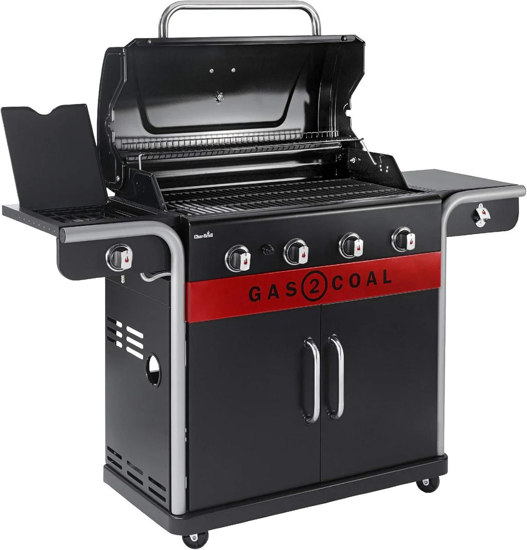 Char-Broil Churrasqueira a Gás Gas2Coal 2.0 440 - Churrasqueira Híbrida de 4 Queimadores com 2 Bandejas de Carvão Patenteadas, 2 Portas Grandes - Ideal para Cozinhar ao Ar Livre, Jardim e Pátio