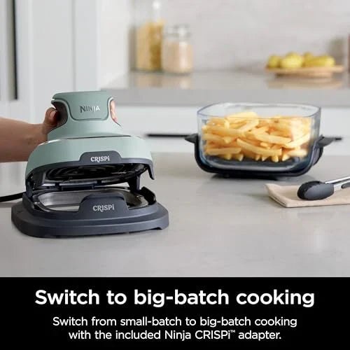 Fritadeira de Ar Quente Ninja Crispi 2026, Compatível com Micro-ondas, Freezer e Lava-louças, Sistema de Culinária Portátil em Vidro Não Tóxico, Recipiente de Vidro de 1,5 L com 6 Copos e Tampas