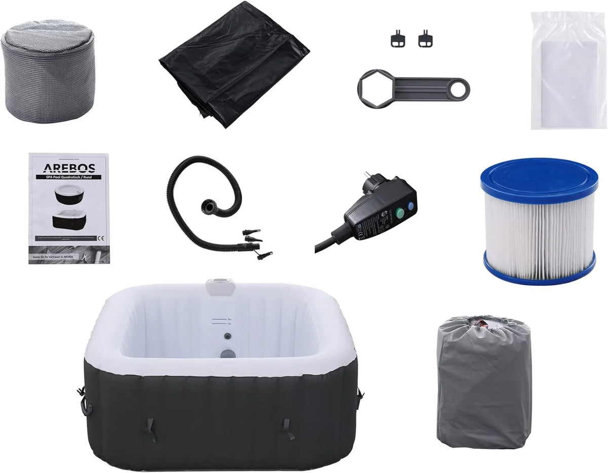 Arebos SPA Inflável Hidromassagem | Inflável | Quadrado | para Interior e Exterior | 154x154cm | 4 Pessoas | 130 Jatos de Massagem | 600 L