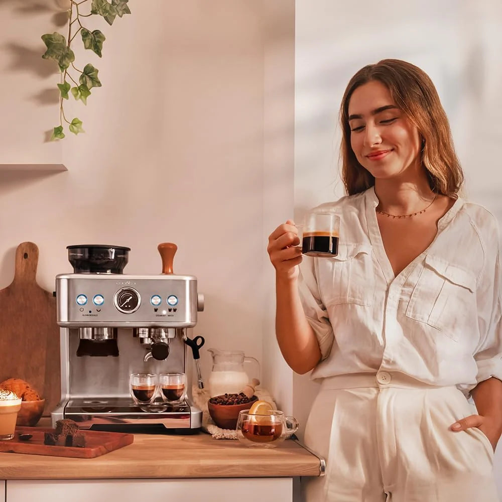 Cecotec Cafeteira Expresso Barista Power Espresso 20 Barista. 2250W, 20 Bares, Manômetro e 2 Termoblocos, Reservatório de Café em Grão, Moedor com 20 Níveis, Vaporizador