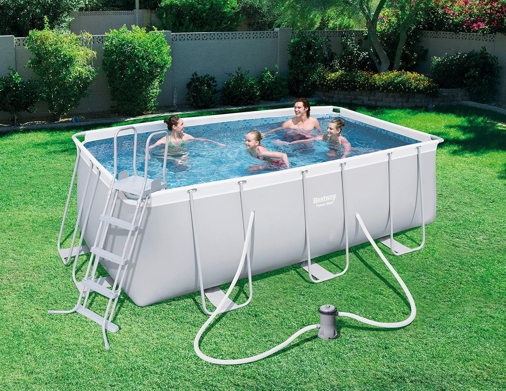 BESTWAY 56456 - Piscina de Armação Retangular Power Steel, Filtro Cartucho 2.006 litros/hora, 412x201x122 cm