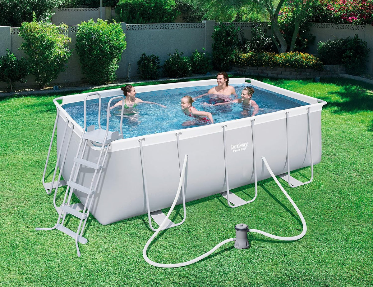 BESTWAY 56456 - Piscina de Armação Retangular Power Steel, Filtro Cartucho 2.006 litros/hora, 412x201x122 cm