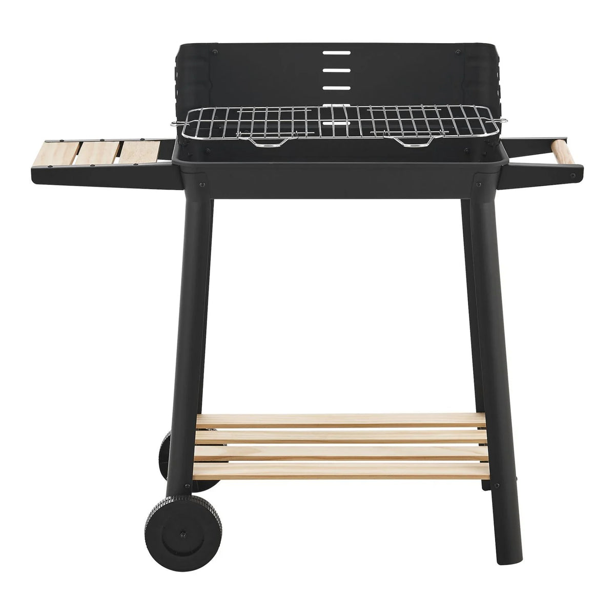 Churrasqueira a Carvão Ari com 2 Rodas 78x86x30cm - Preto/Madeira [casa.pro]