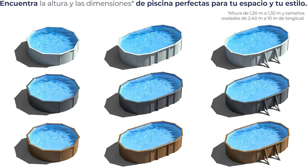 Gre KIT240GF Piscina de Aço Elevada, Redonda com Aparência de Aço Grafite, Piscinas Desmontáveis para Jardim, 240 x 120 cm, Kea