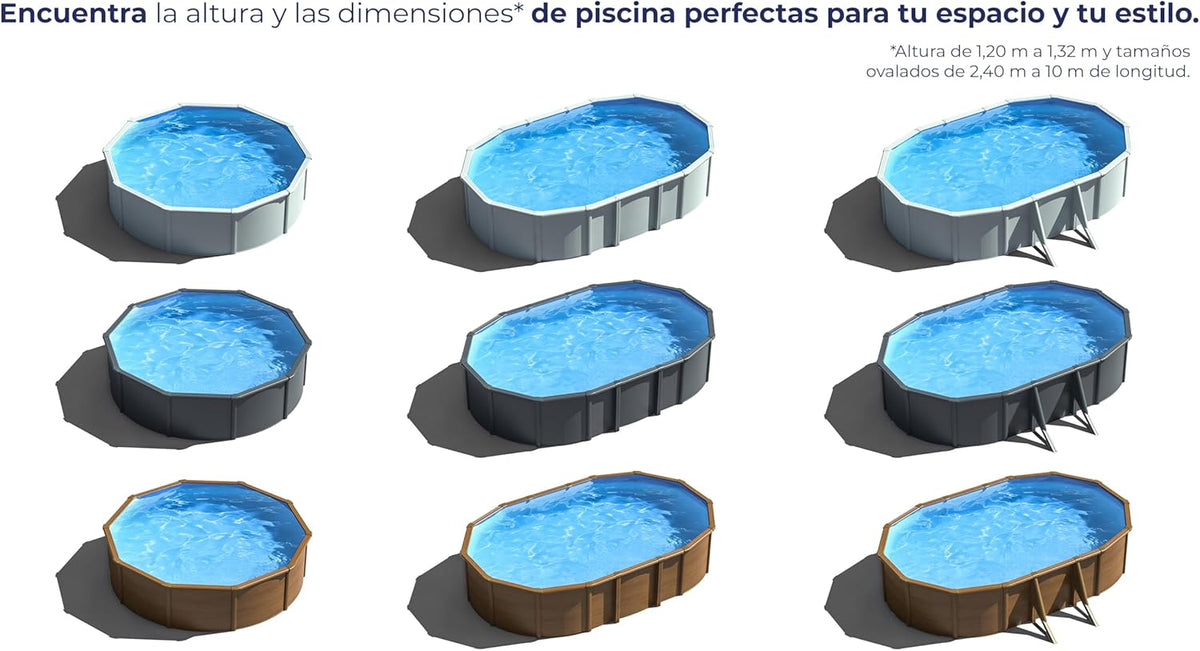 Gre KIT240GF Piscina de Aço Elevada, Redonda com Aparência de Aço Grafite, Piscinas Desmontáveis para Jardim, 240 x 120 cm, Kea