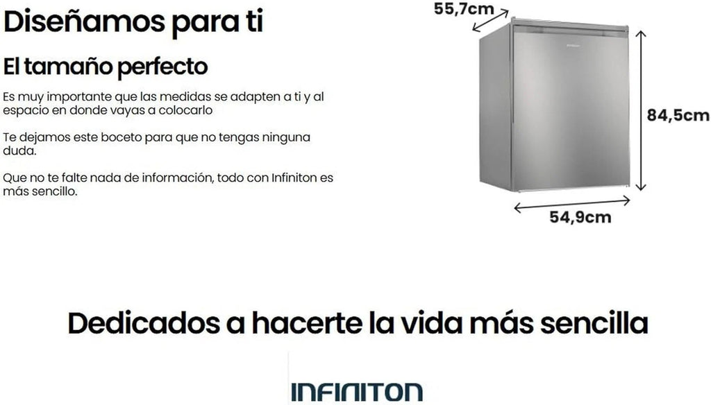 INFINITON CV-A85I - Congelador vertical, 80 litros, 85 cm, 3 gavetas, Controle de temperatura, Porta reversível, Ajuste de altura, E, Inox