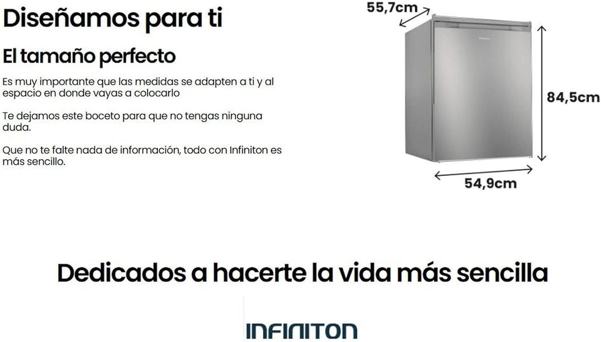 INFINITON CV-A85I - Congelador vertical, 80 litros, 85 cm, 3 gavetas, Controle de temperatura, Porta reversível, Ajuste de altura, E, Inox