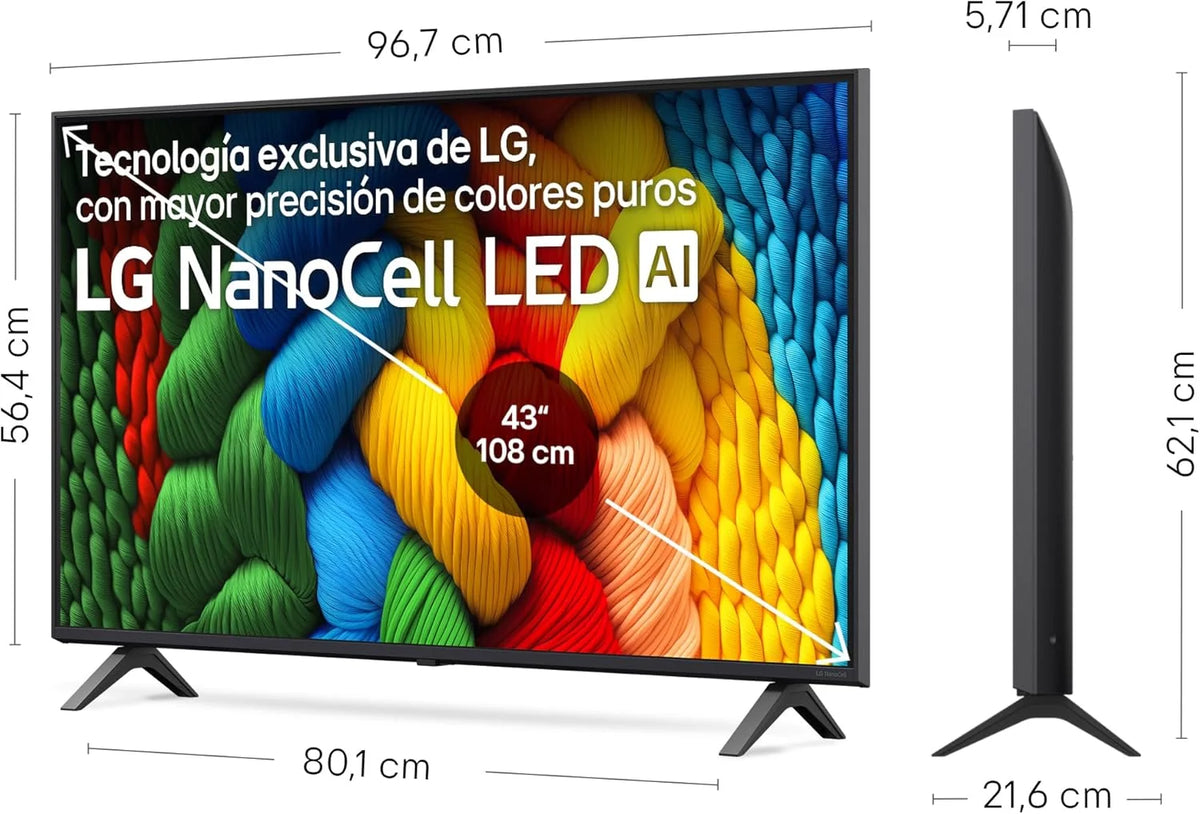 43NANO80A6B - TV 43", 4K NanoCell, Smart TV, LED IA, webOS 25, Processador Potente e Inteligente, Super Upscaling, Dolby Digital Plus, Alexa/Google Assistant, Preto