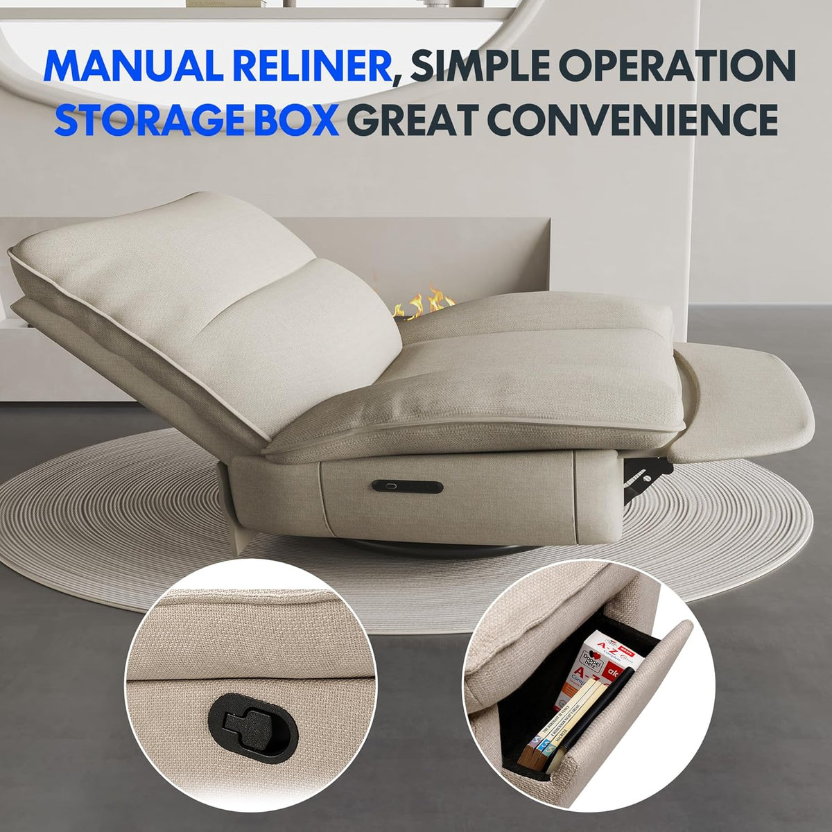 FLEXISPOT XC6 Poltrona Relax, Sofá Giratório com Função Balanço, Poltrona de TV com Encosto Ajustável, Poltrona Reclinável para Quarto, Sala de Estar e Home Theater (Beige)