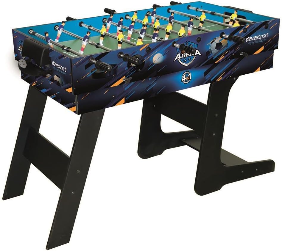 DEVESSPORT Multijogo Dobrável 4 em 1 Sport Arena | Pebolim, Bilhar, Air Hockey e Tênis de Mesa | Mesa de Jogos Dobrável com Acessórios Inclusos
