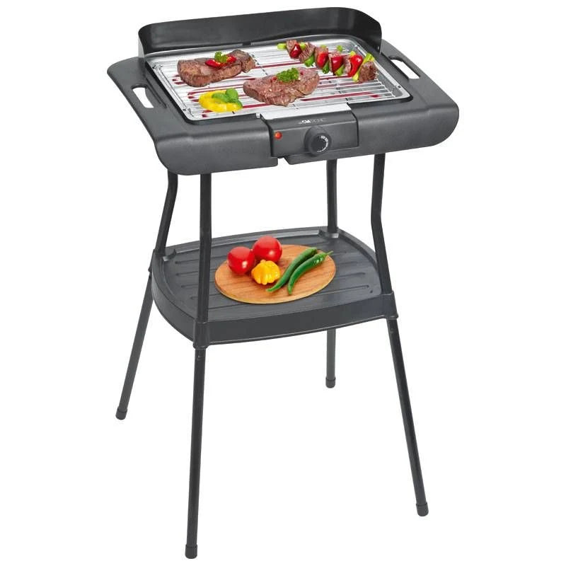 Churrasqueira Elétrica Com Pés, Grelha Cromada, Ajuste de Temperatura, Interior / Exterior Preto/Prata 2000w Clatronic Bqs 3508
