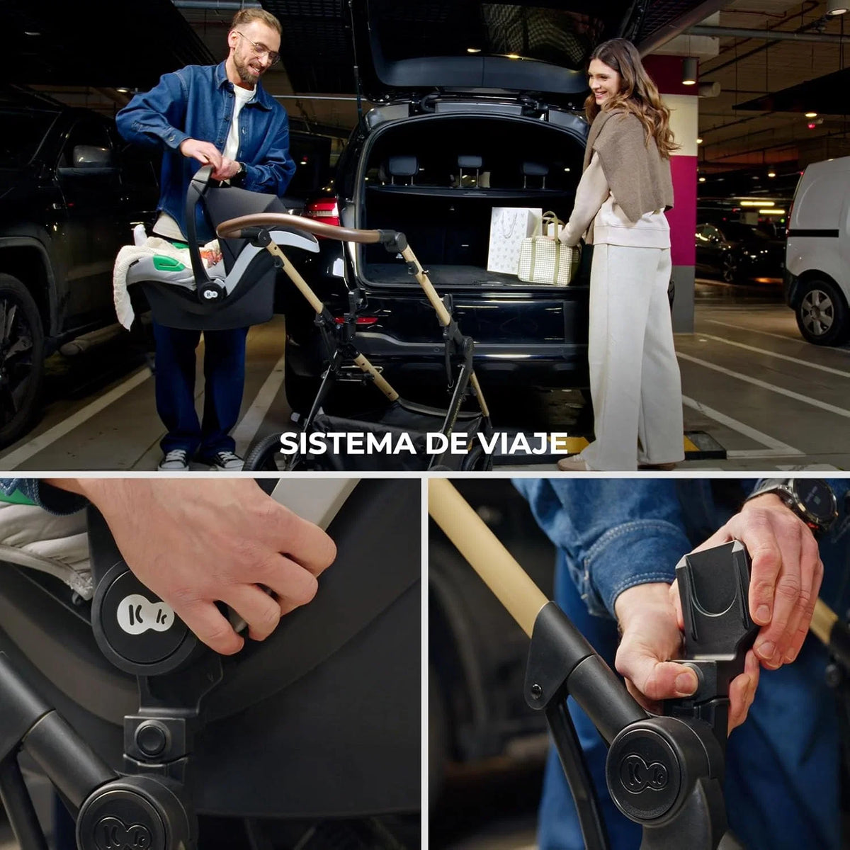 Kinderkraft MOOV XL 3 em 1, Carrinho de Bebê até 27 kg, com Cadeira Auto I-SIZE 40-75 cm, Dobrável, Amortecido, Conversível, Alcofa XL, Com acessórios, Cinza Claro