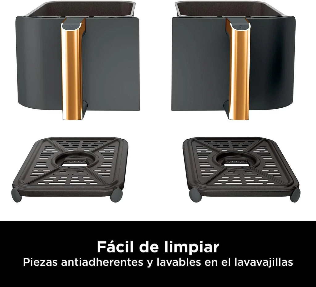 Fritadeira Ninja Foodi MAX de Compartimento Duplo, 9.6L, 6 em 1, Sem Óleo, Max Crisp, Assar, Grelhar e Mais, Pinças, 8 Porções, Cestos Antiaderentes, Cobre e Preto, AF400EUCP